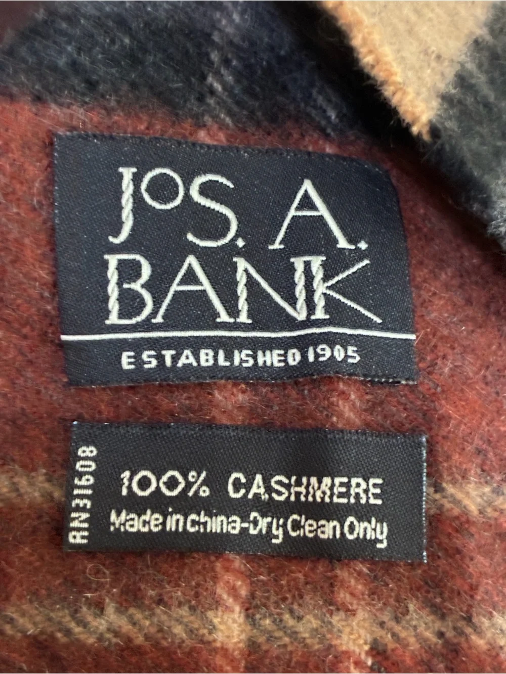 Jos. A. Bank Rust, Tan & Charcoal Plaid Cashmere Scarf